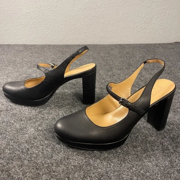 Naturalizer Berlin Womens 9.5M Black Platform Mary Jane Heels Slingback Chunky - Picture 4 of 10